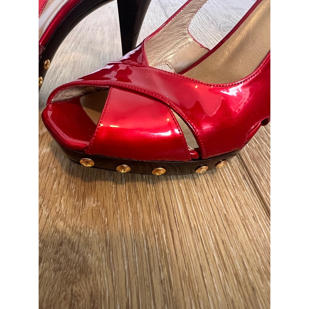 Stuart Weitzman Blenny Platform Heels Womens Size 7.5 Red Slingback Stud‎ Shoes - Picture 6 of 11